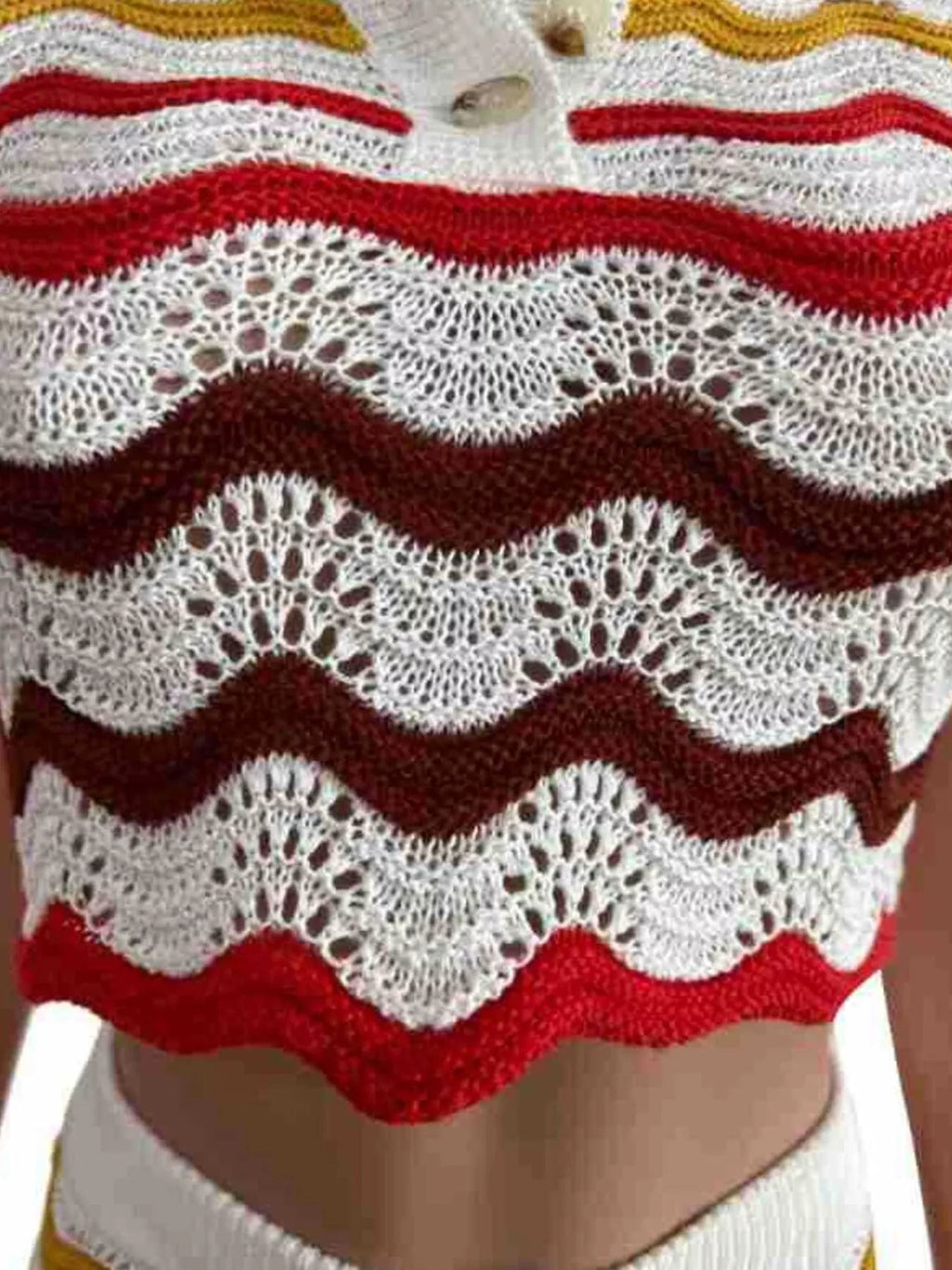 Crochet Knit Sweater Set with Zigzag Pattern - Godess Beauty  #