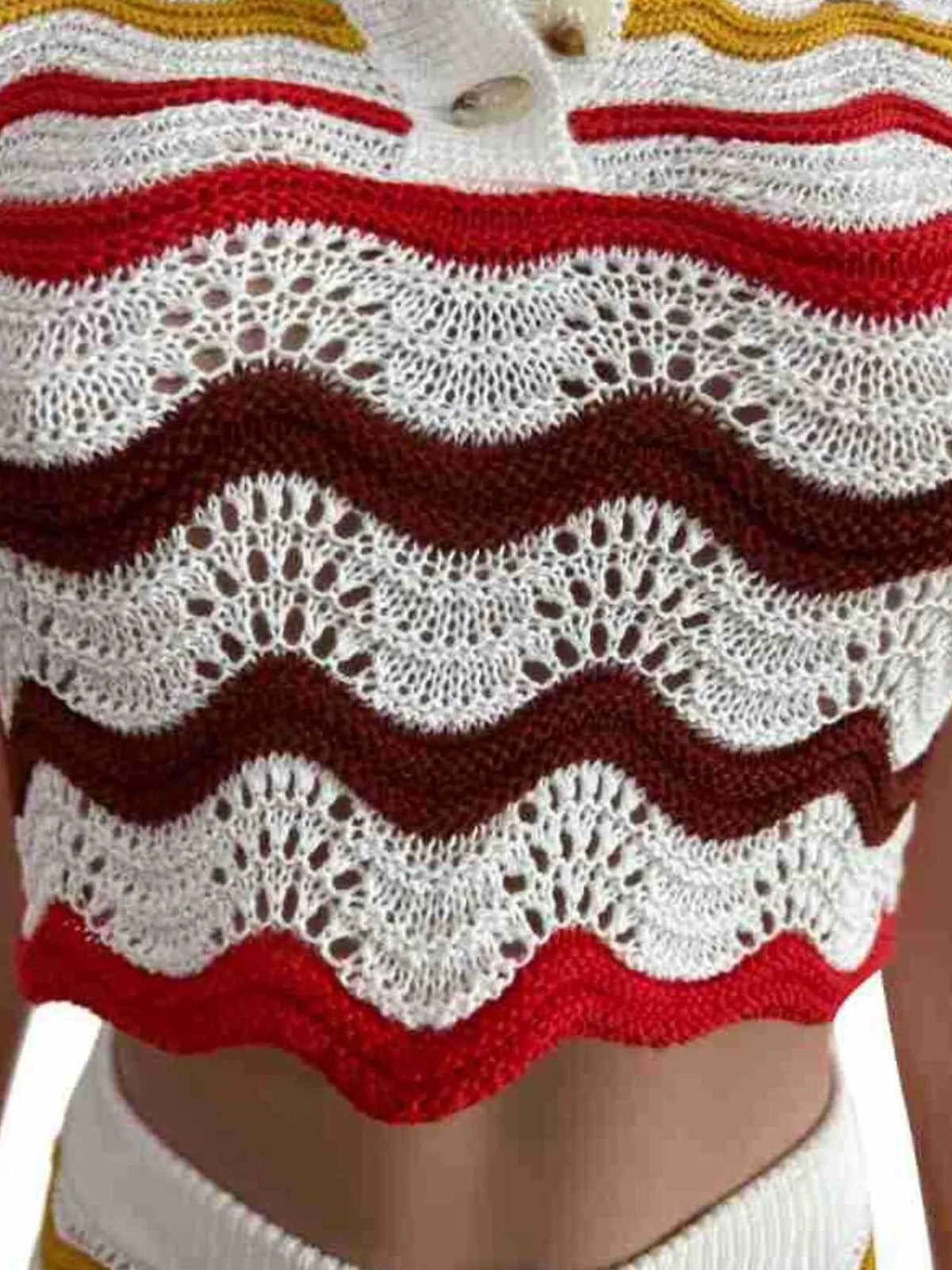 Crochet Knit Sweater Set with Zigzag Pattern - Godess Beauty  #