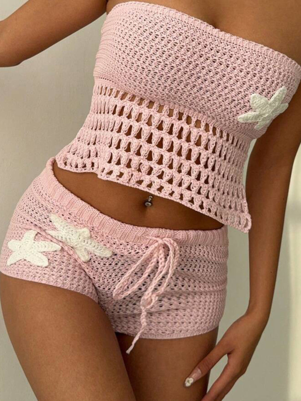 Crochet Tube Top and Shorts Sweater Set - Godess beauty  #