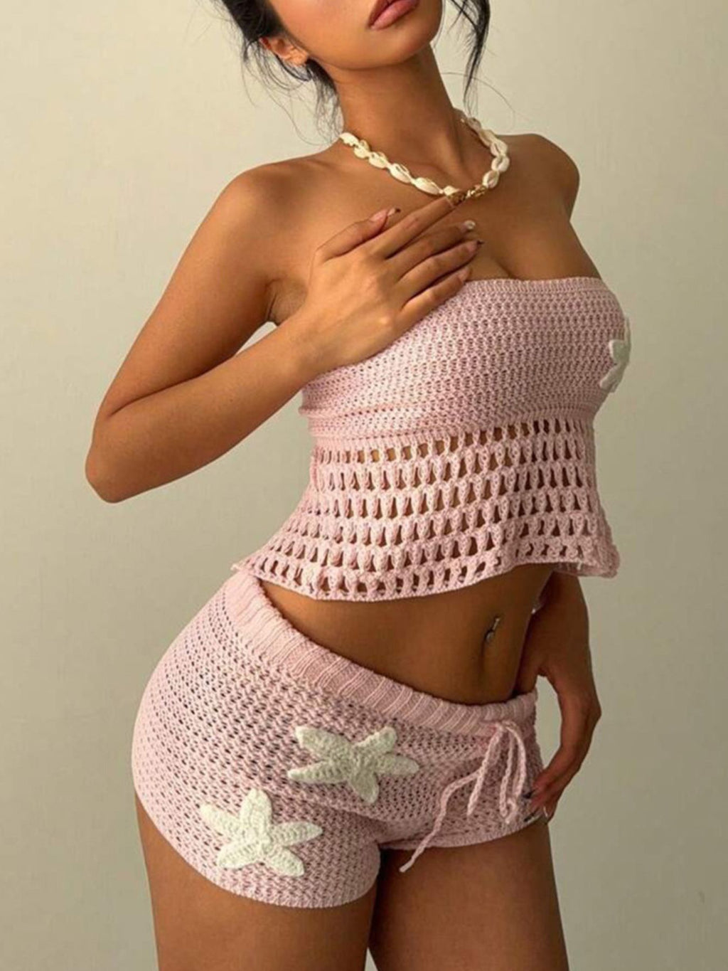 Crochet Tube Top and Shorts Sweater Set - Godess beauty  #