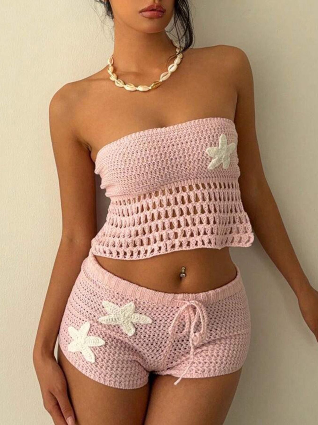 Crochet Tube Top and Shorts Sweater Set - Godess beauty  #