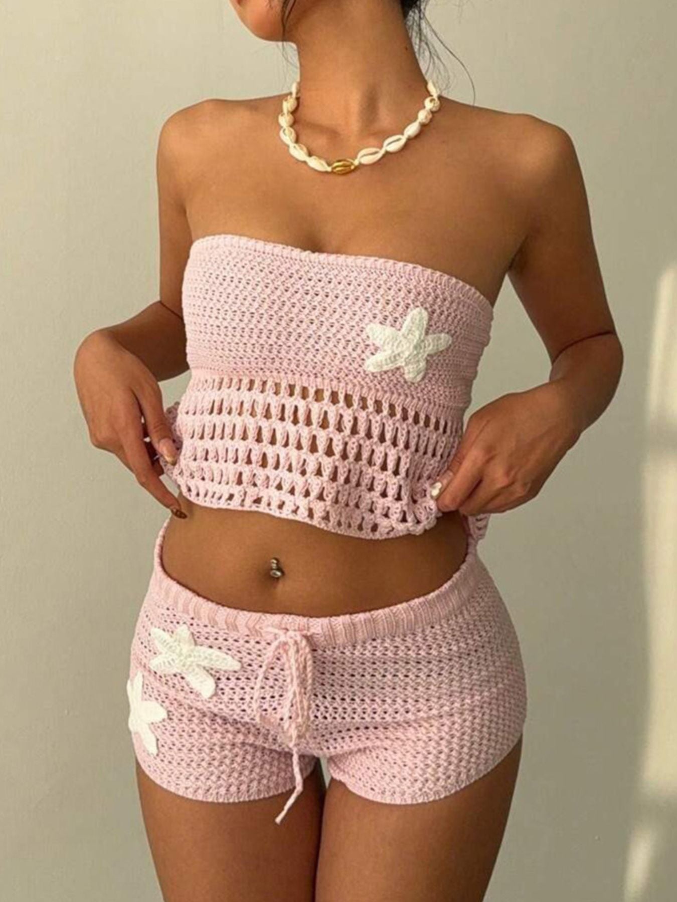 Crochet Tube Top and Shorts Sweater Set - Godess beauty  #