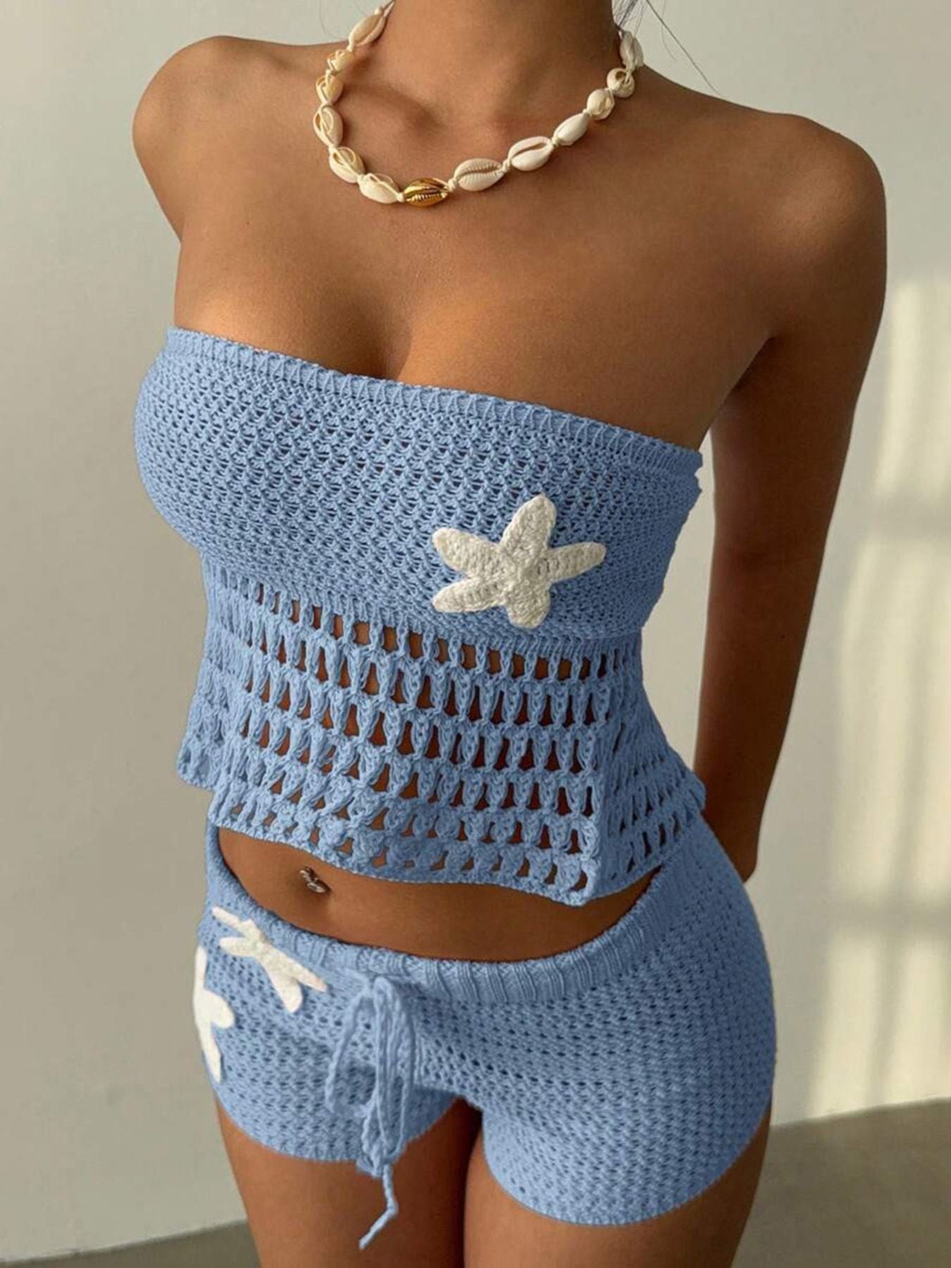 Crochet Tube Top and Shorts Sweater Set - Godess beauty  #