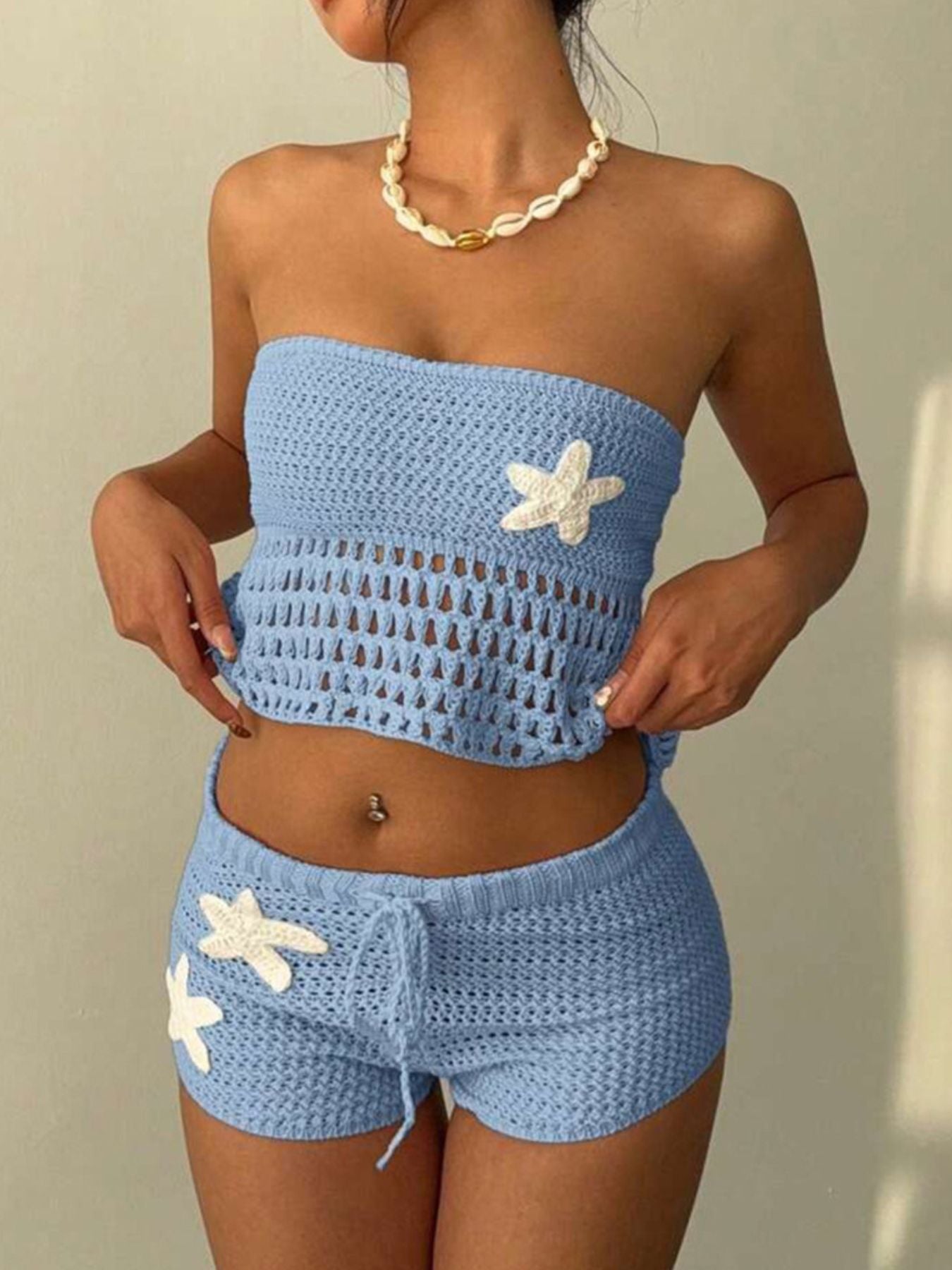 Crochet Tube Top and Shorts Sweater Set - Godess beauty  #