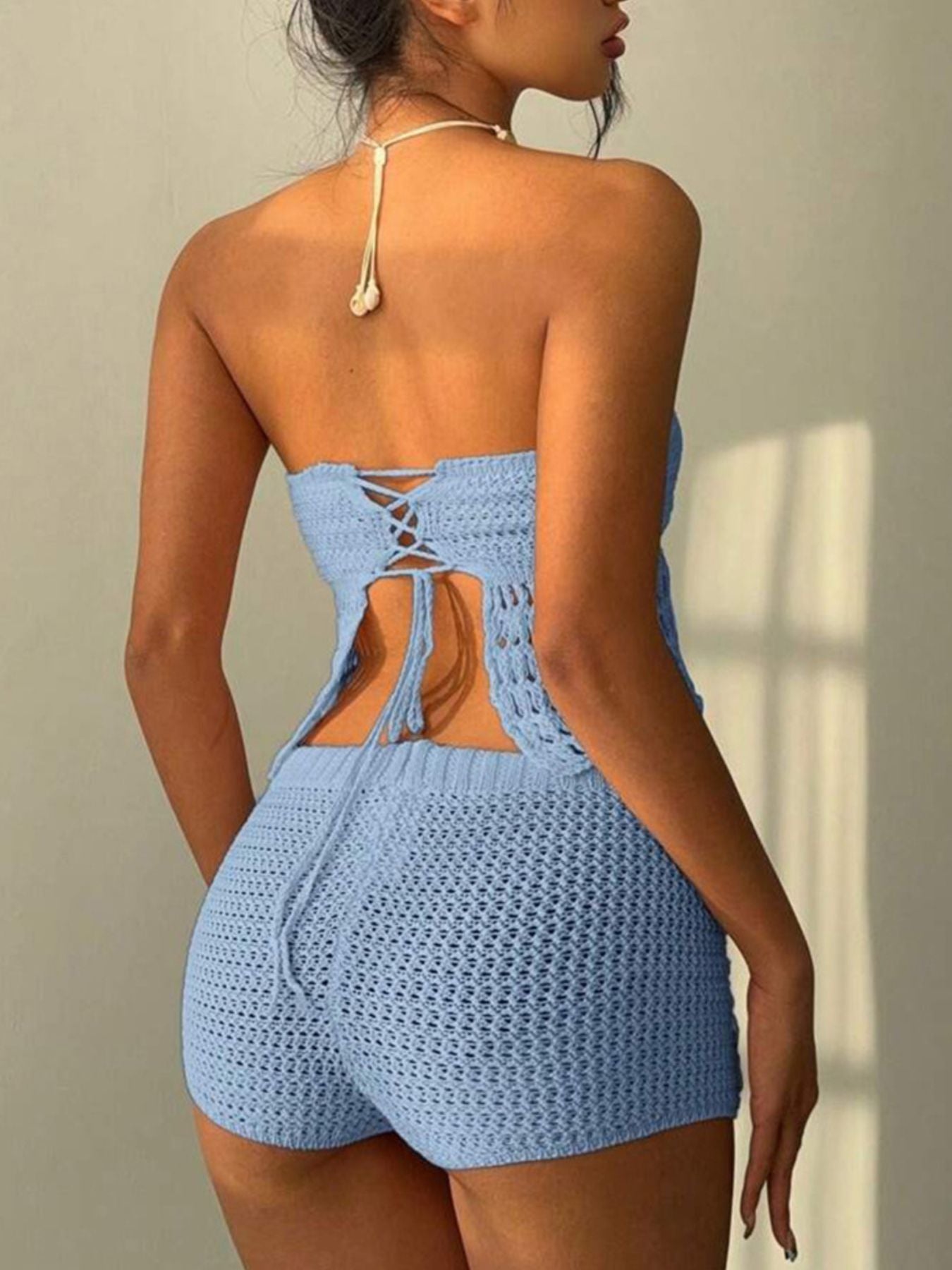 Crochet Tube Top and Shorts Sweater Set - Godess beauty  #