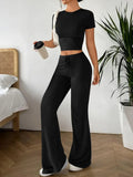 Crop Top and Wide Leg Pants Matching Set - Godess beauty  #