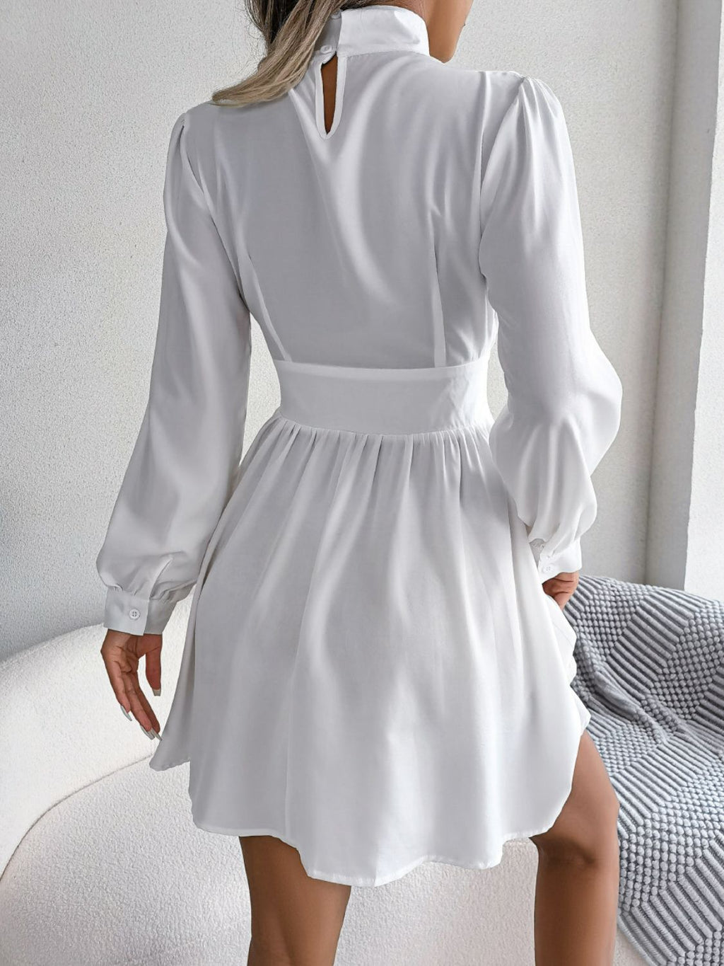 Cutout Turtleneck A-Line Mini Dress - Godess beauty 