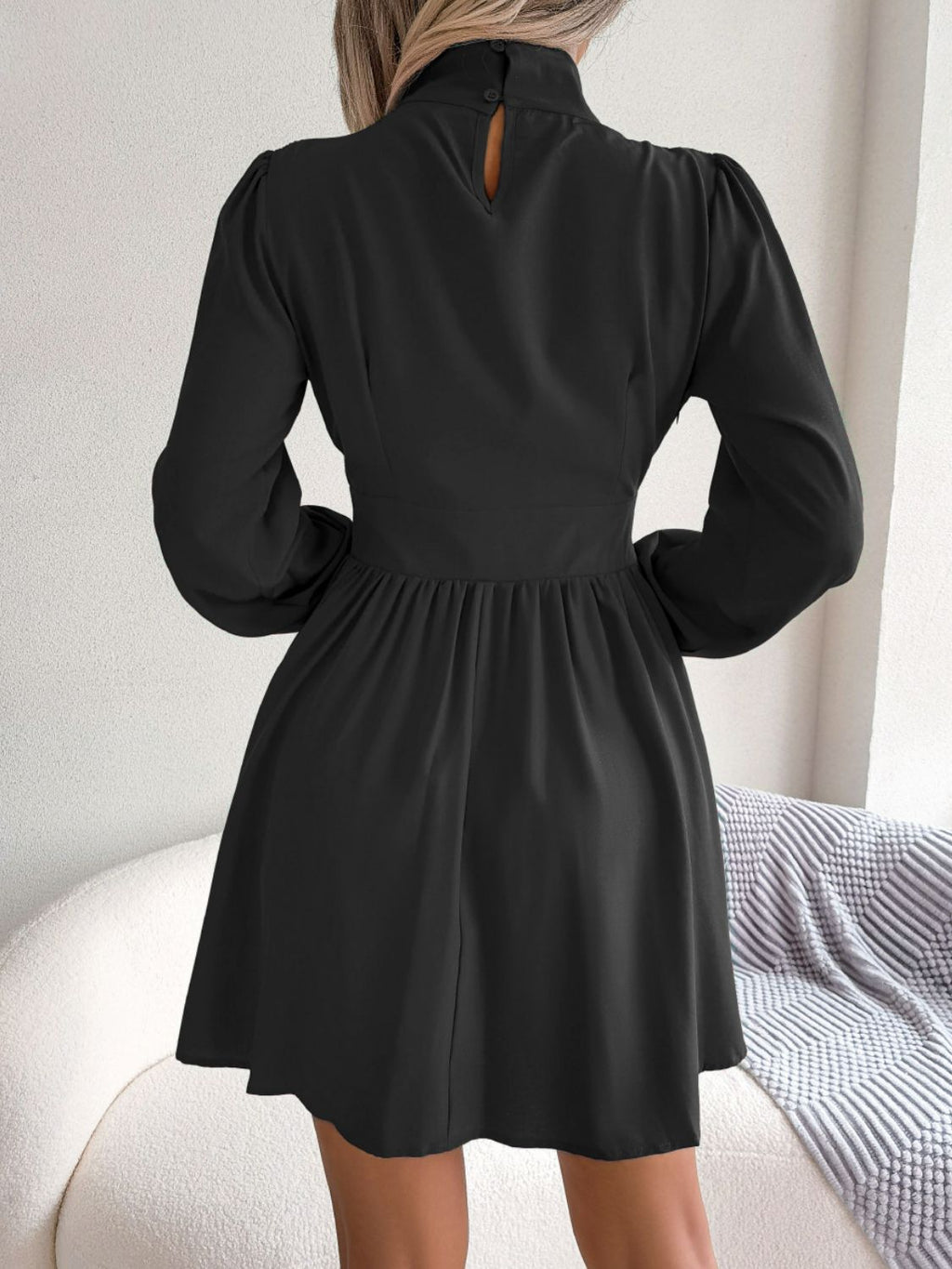 Cutout Turtleneck A-Line Mini Dress - Godess beauty 