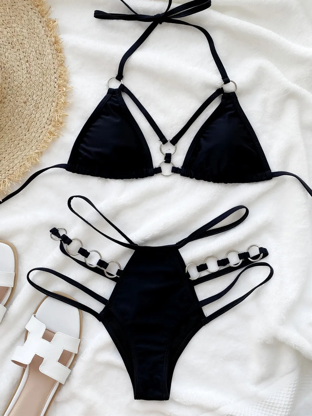 Cutout halter neck two-piece bikini set - Godess beauty  #