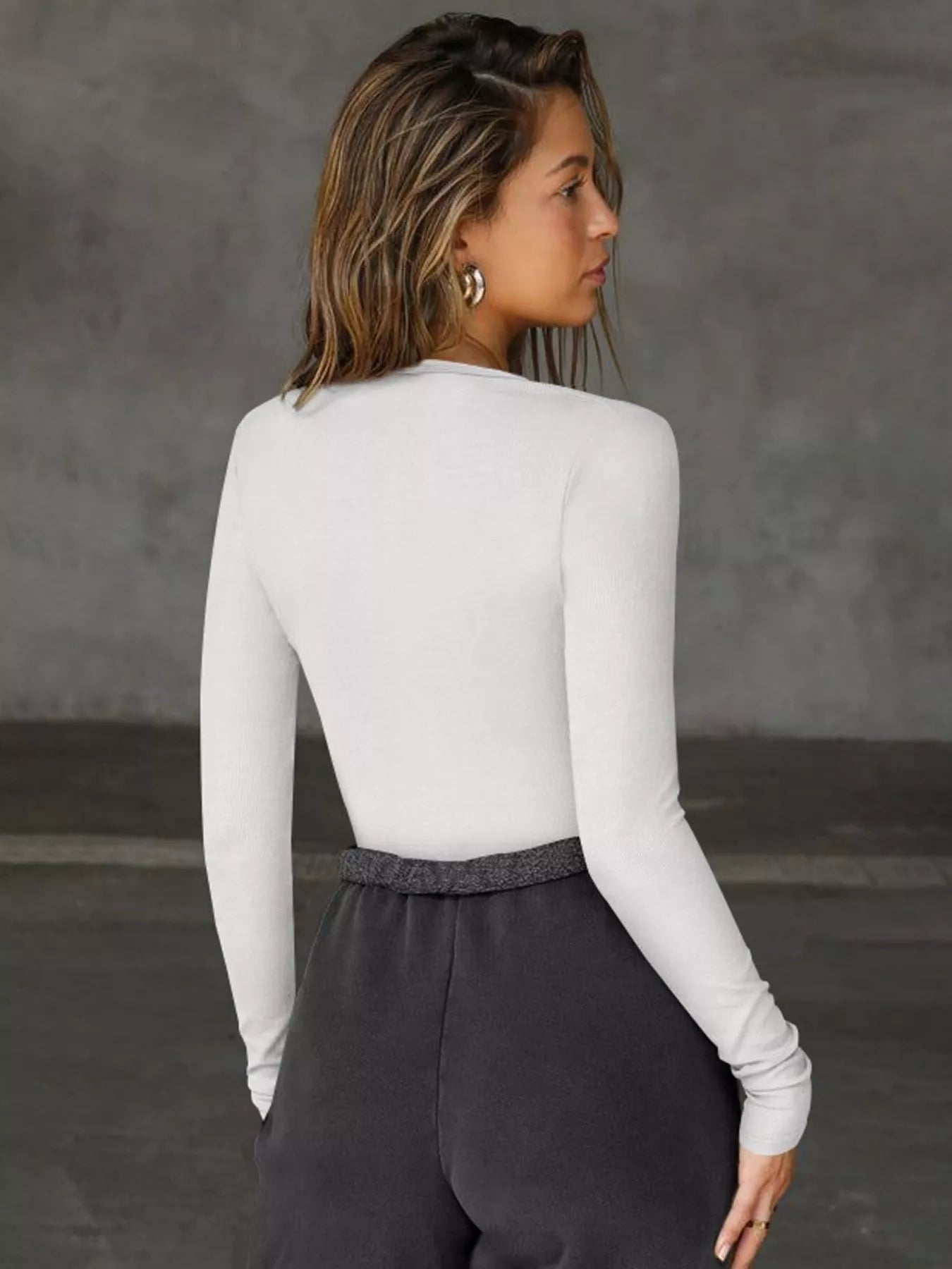 Deep V-Neck Long Sleeve Top - Godess beauty  #