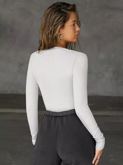 Deep V-Neck Long Sleeve Top - Godess Beauty  #