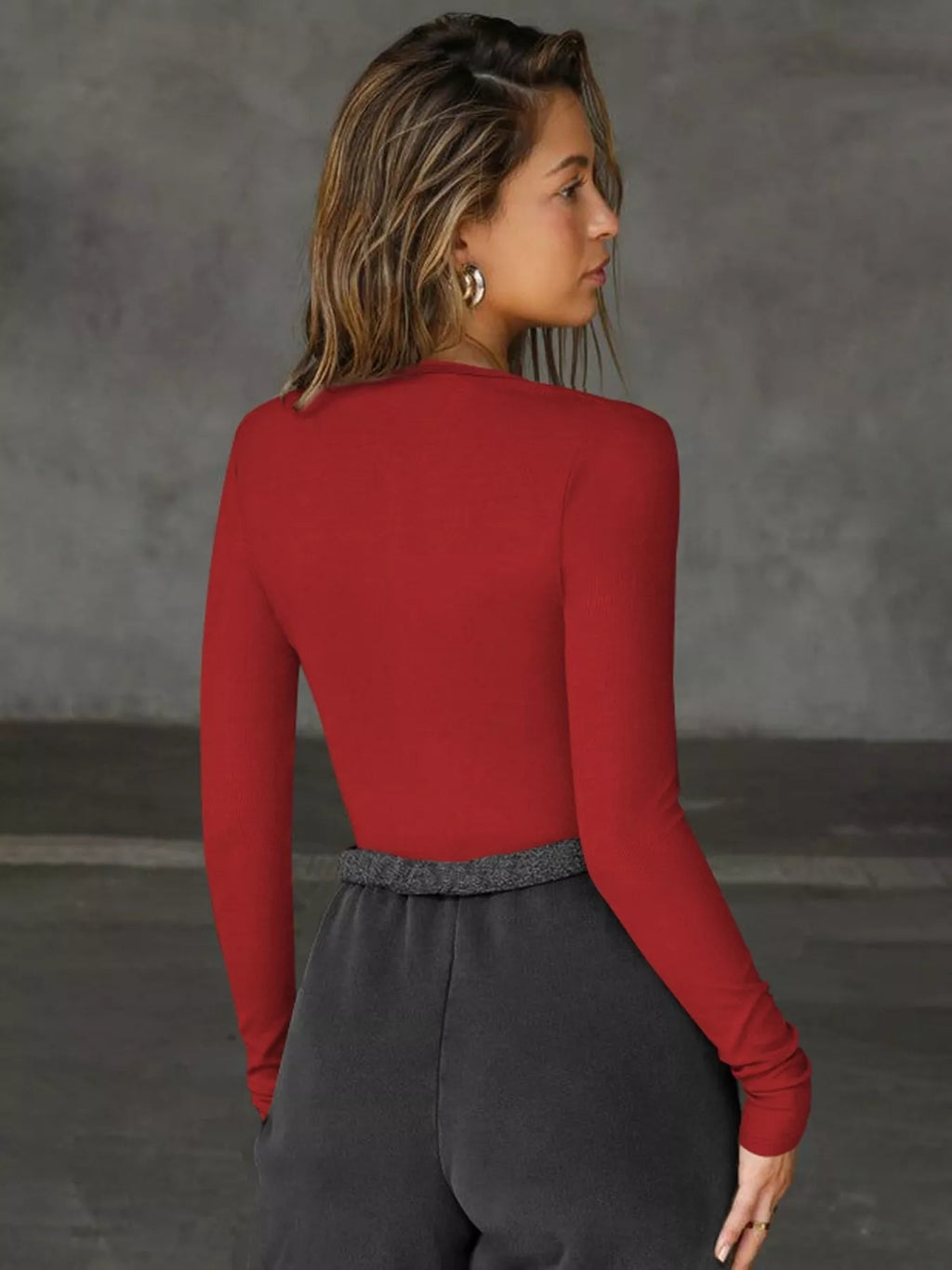 Deep V-Neck Long Sleeve Top - Godess beauty  #