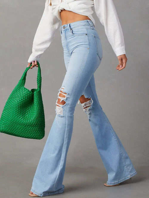 Distressed Jeans with Pockets - Godess beauty 