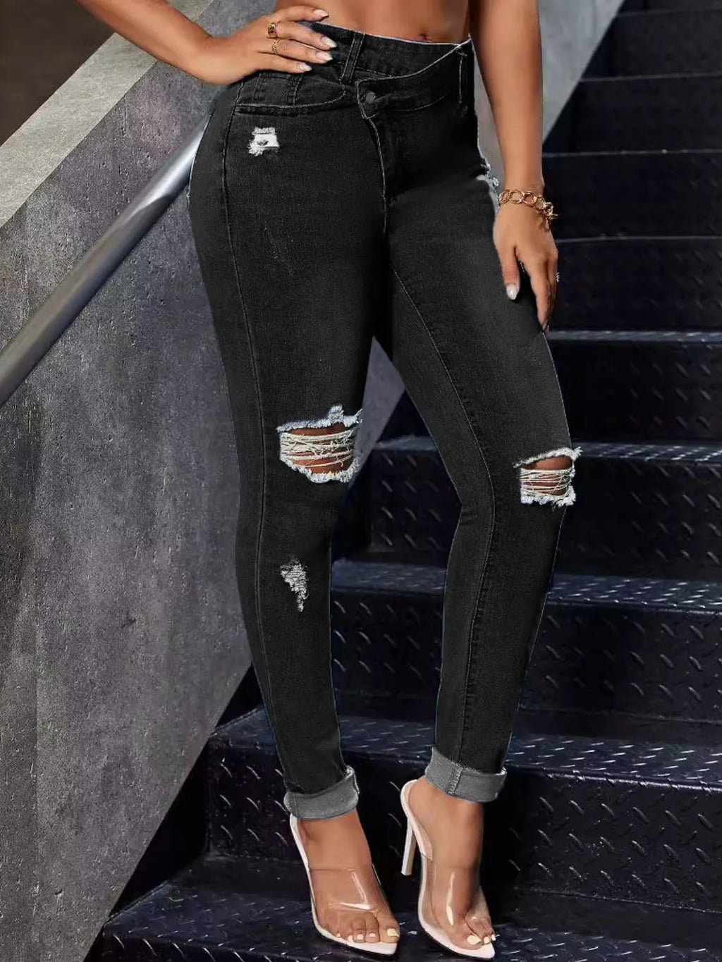 Distressed Skinny Jeans - Godess beauty 