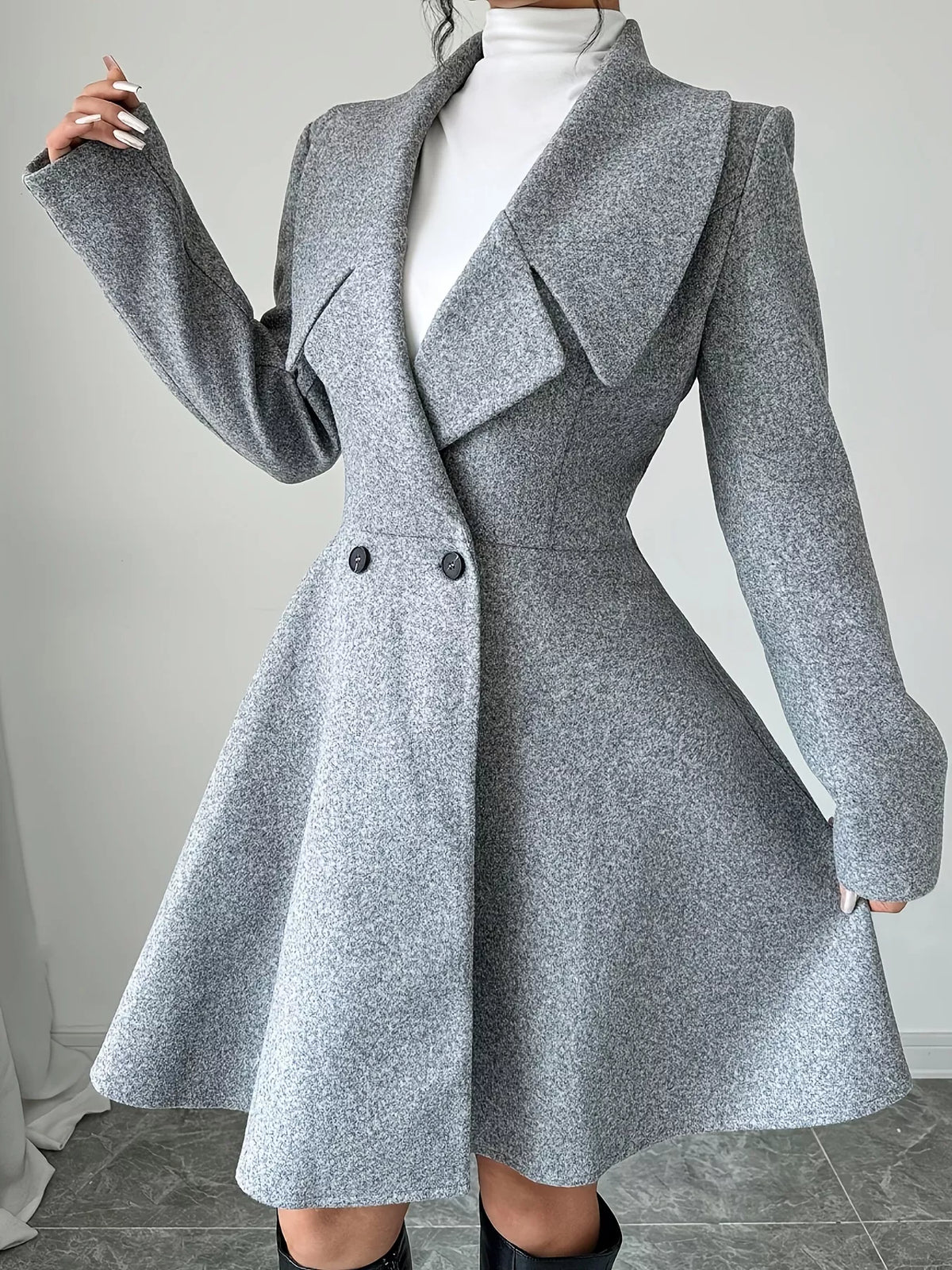 Double-Breasted Long Sleeve Outerwear - Godess Beauty  #
