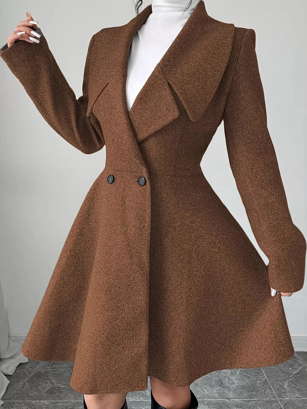 Double-Breasted Long Sleeve Outerwear - Godess Beauty  #