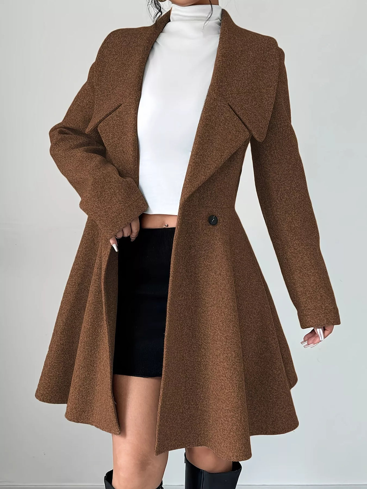 Double-Breasted Long Sleeve Outerwear - Godess Beauty  #