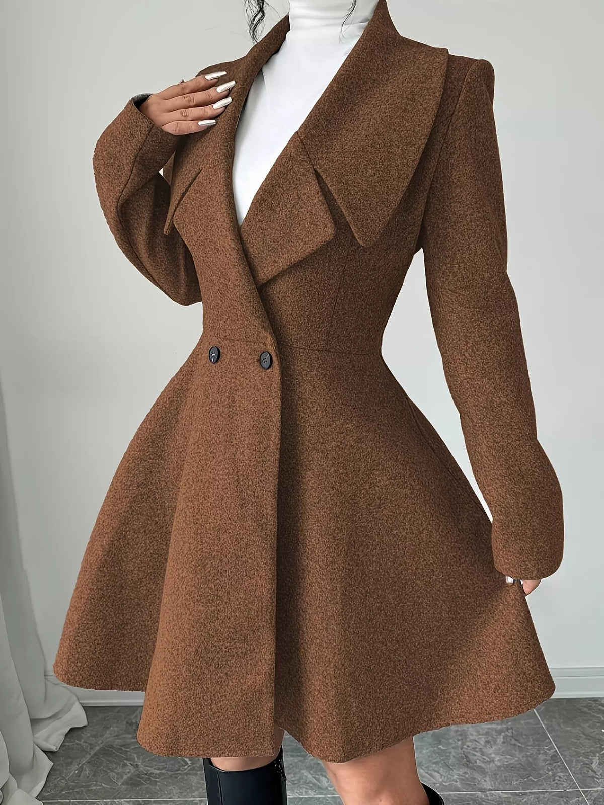Double-Breasted Long Sleeve Outerwear - Godess Beauty  #