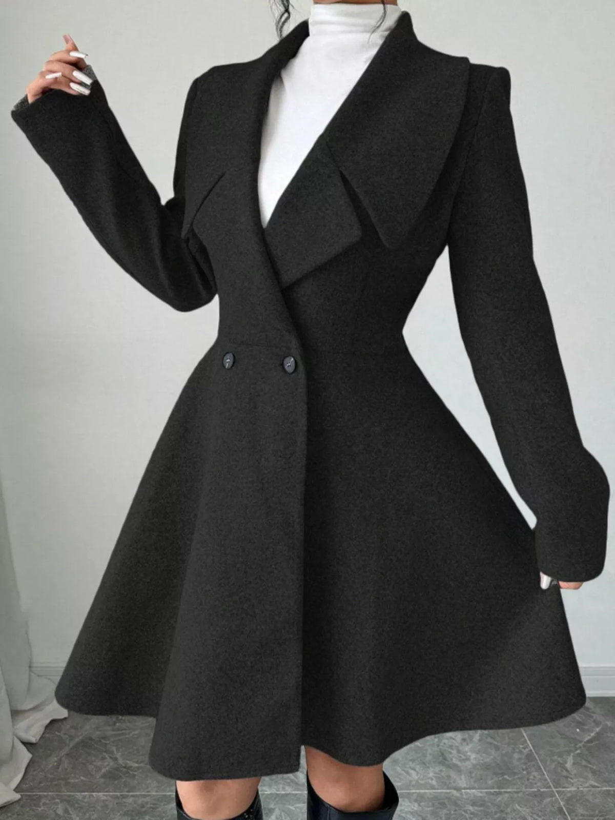Double-Breasted Long Sleeve Outerwear - Godess Beauty  #