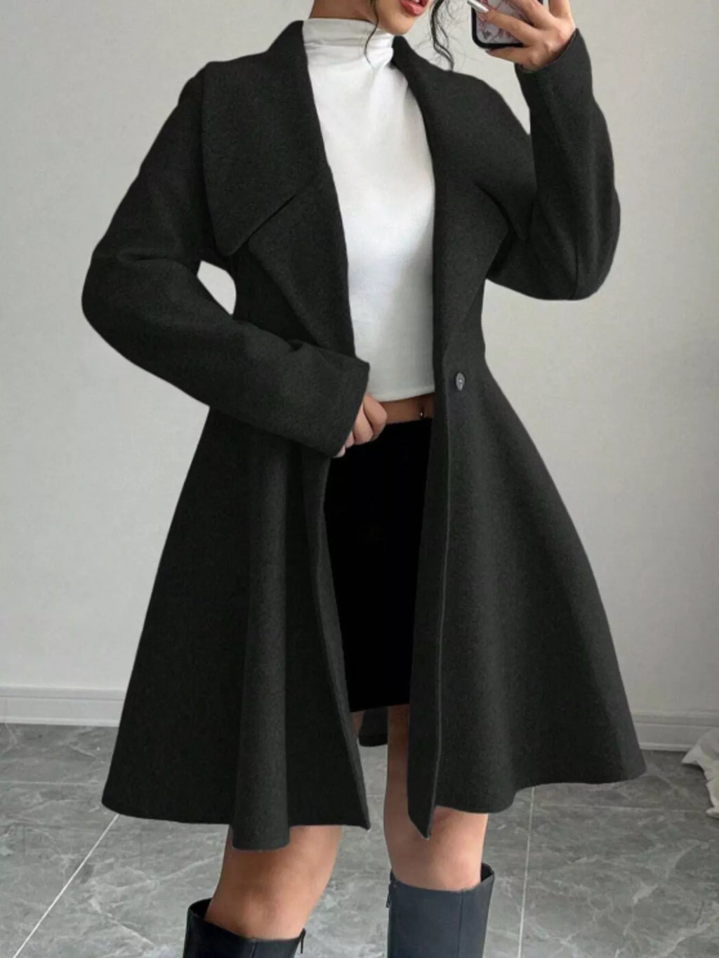 Double-Breasted Long Sleeve Outerwear - Godess Beauty  #