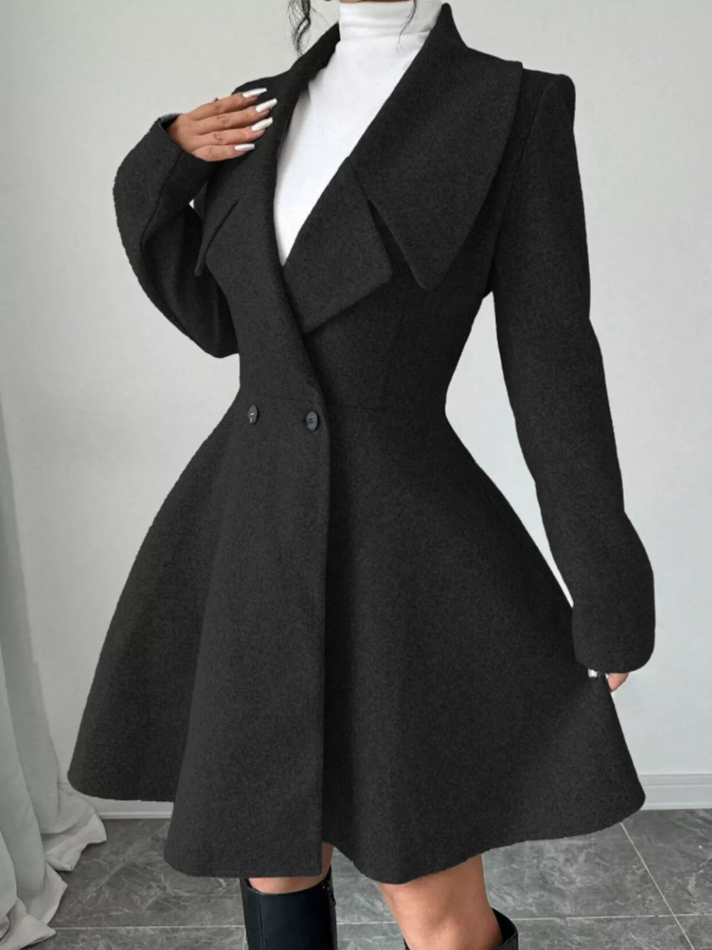 Double-Breasted Long Sleeve Outerwear - Godess Beauty  #