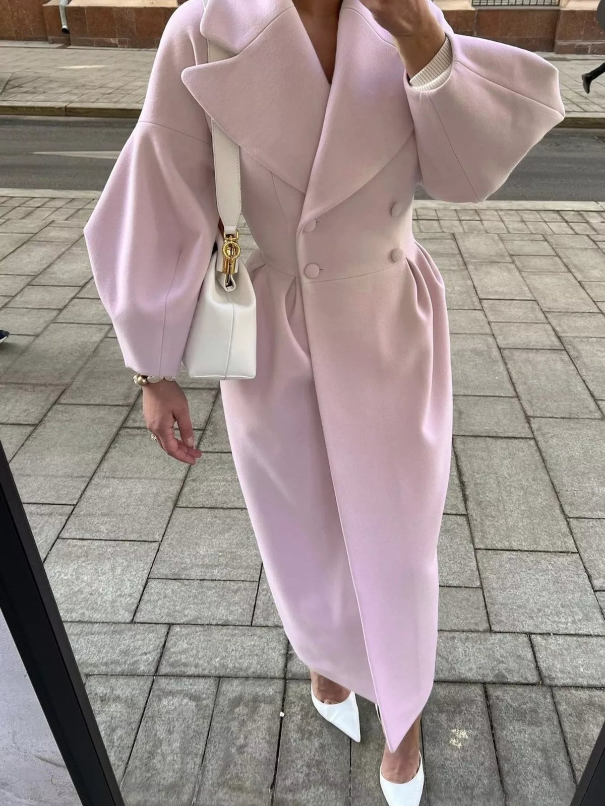 Double-Breasted Longline Coat - Godess Beauty  #