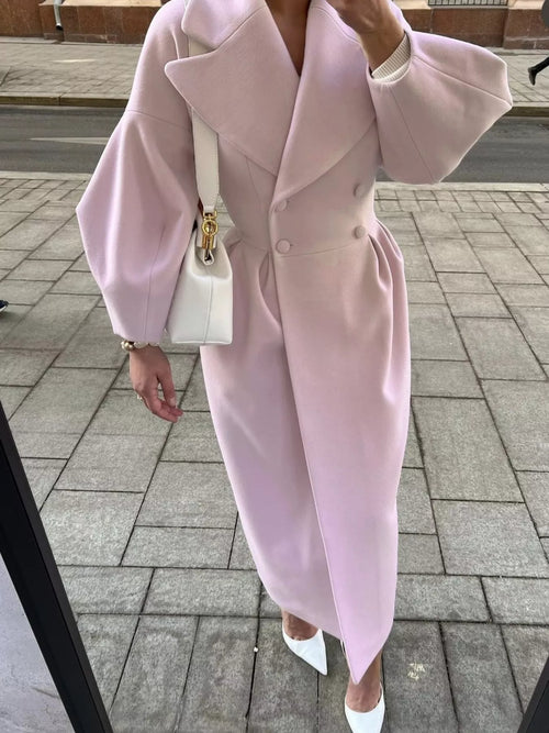 Double-Breasted Longline Coat - Godess Beauty  #