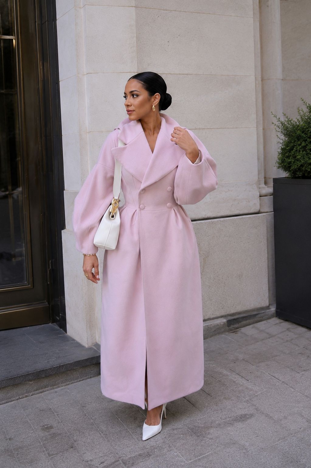 Double-Breasted Longline Coat - Godess Beauty  #