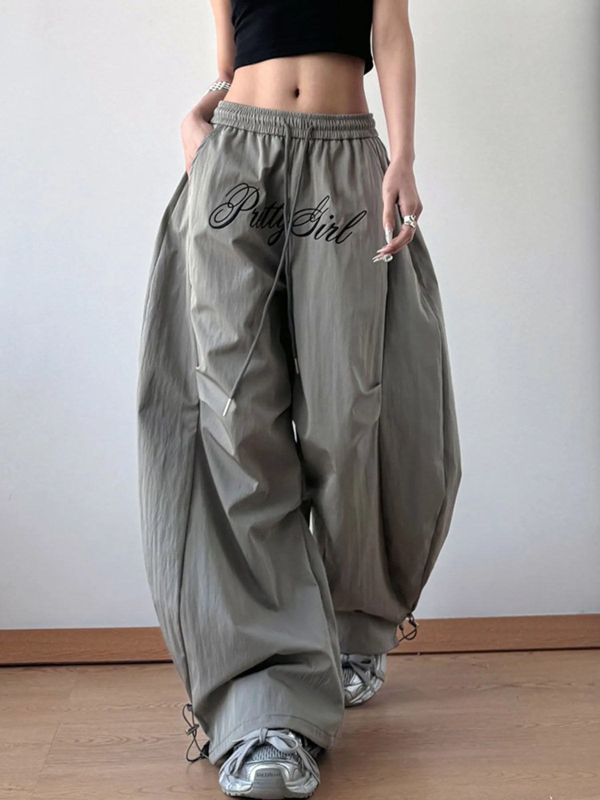 Drawstring Oversized Wide Leg Casual Pants - Godess Beauty  #