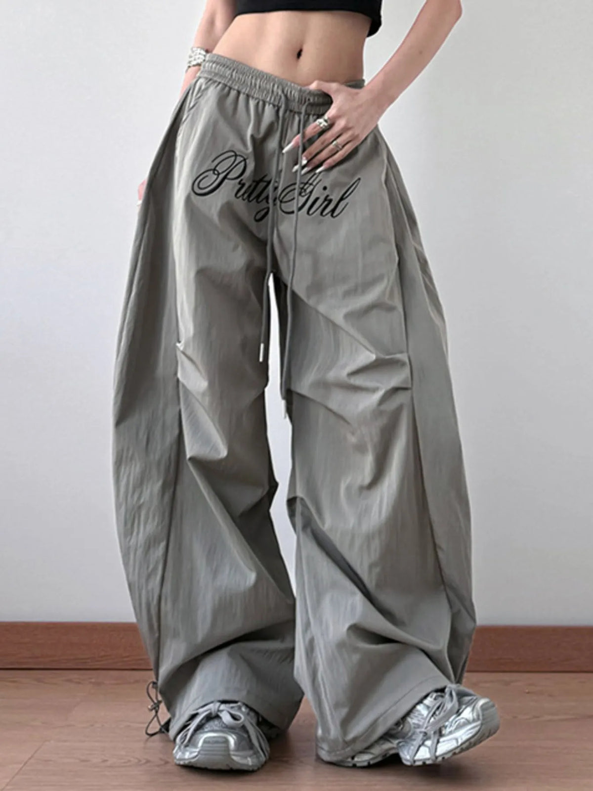 Drawstring Oversized Wide Leg Casual Pants - Godess Beauty  #