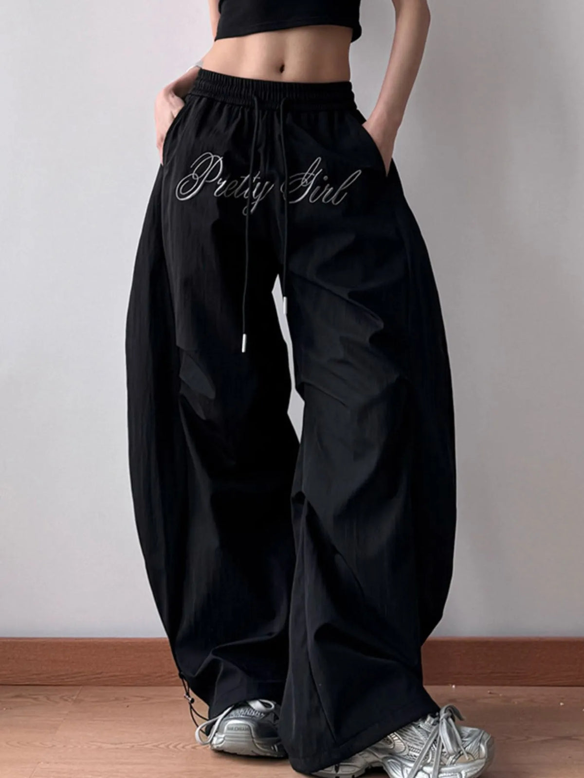 Drawstring Oversized Wide Leg Casual Pants - Godess Beauty  #