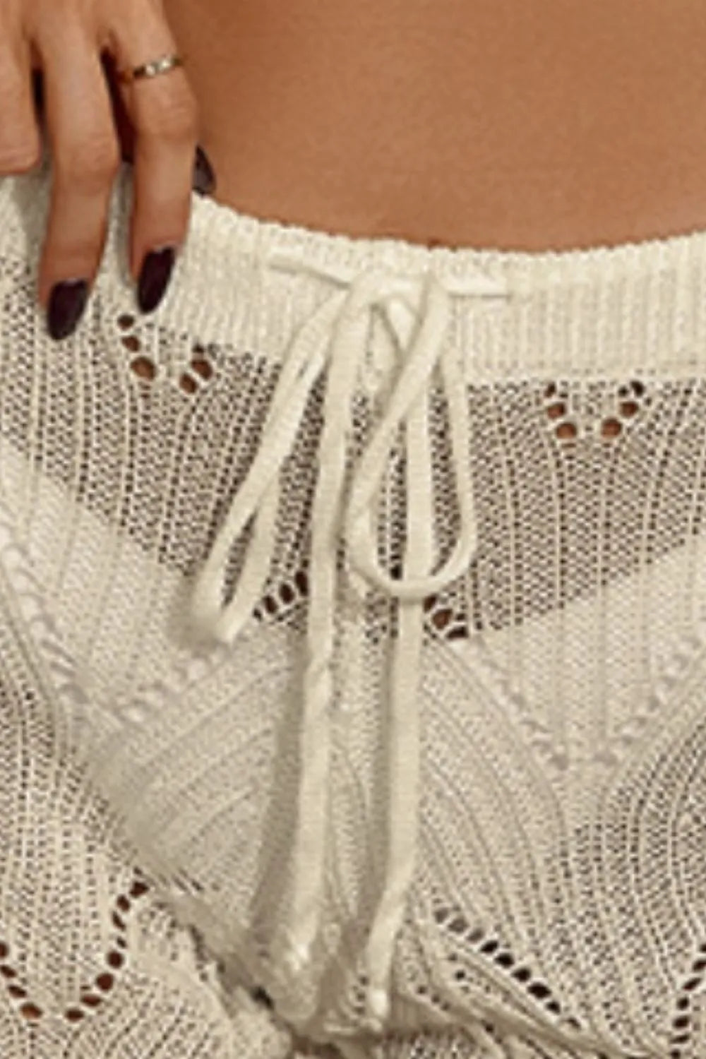 Drawstring cutout swim shorts for women - Godess beauty  #