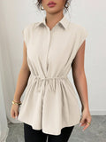 Drawstring waist cap sleeve shirt - Godess beauty  #