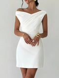 Elegant Off-Shoulder Draped Mini Dress - Godess beauty  #
