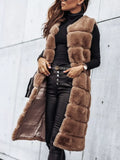 Faux Fur Longline Vest Coat - Godess Beauty  #