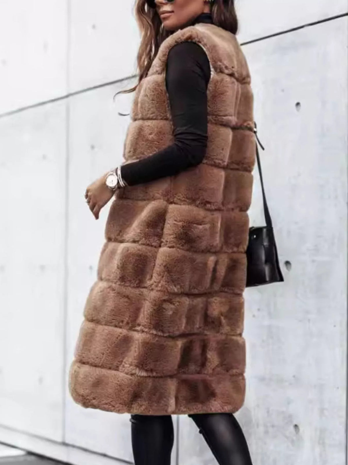 Faux Fur Longline Vest Coat - Godess Beauty  #