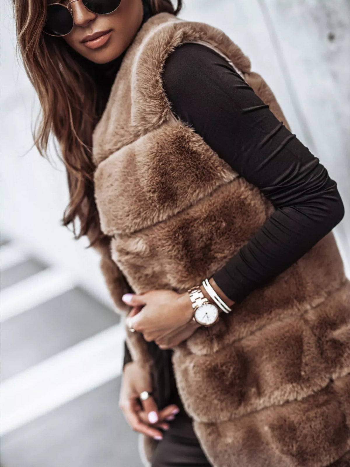 Faux Fur Longline Vest Coat - Godess Beauty  #