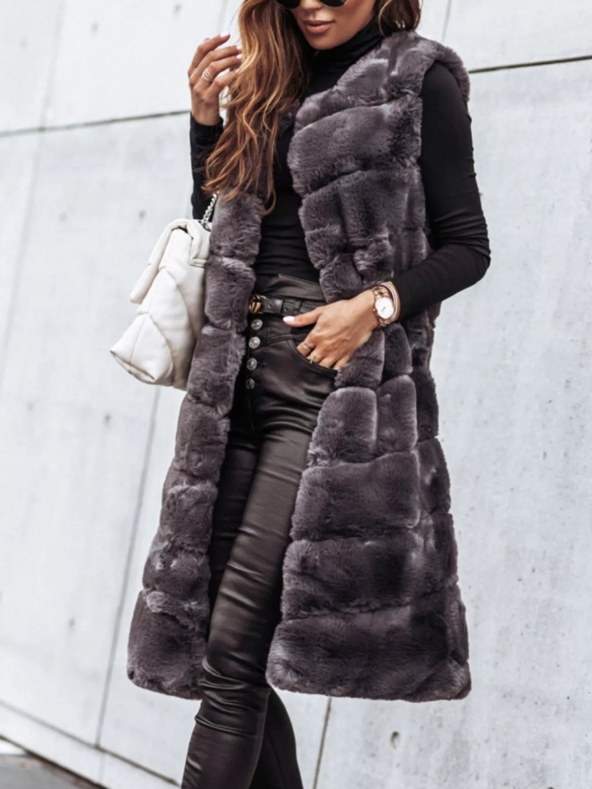 Faux Fur Longline Vest Coat - Godess Beauty  #