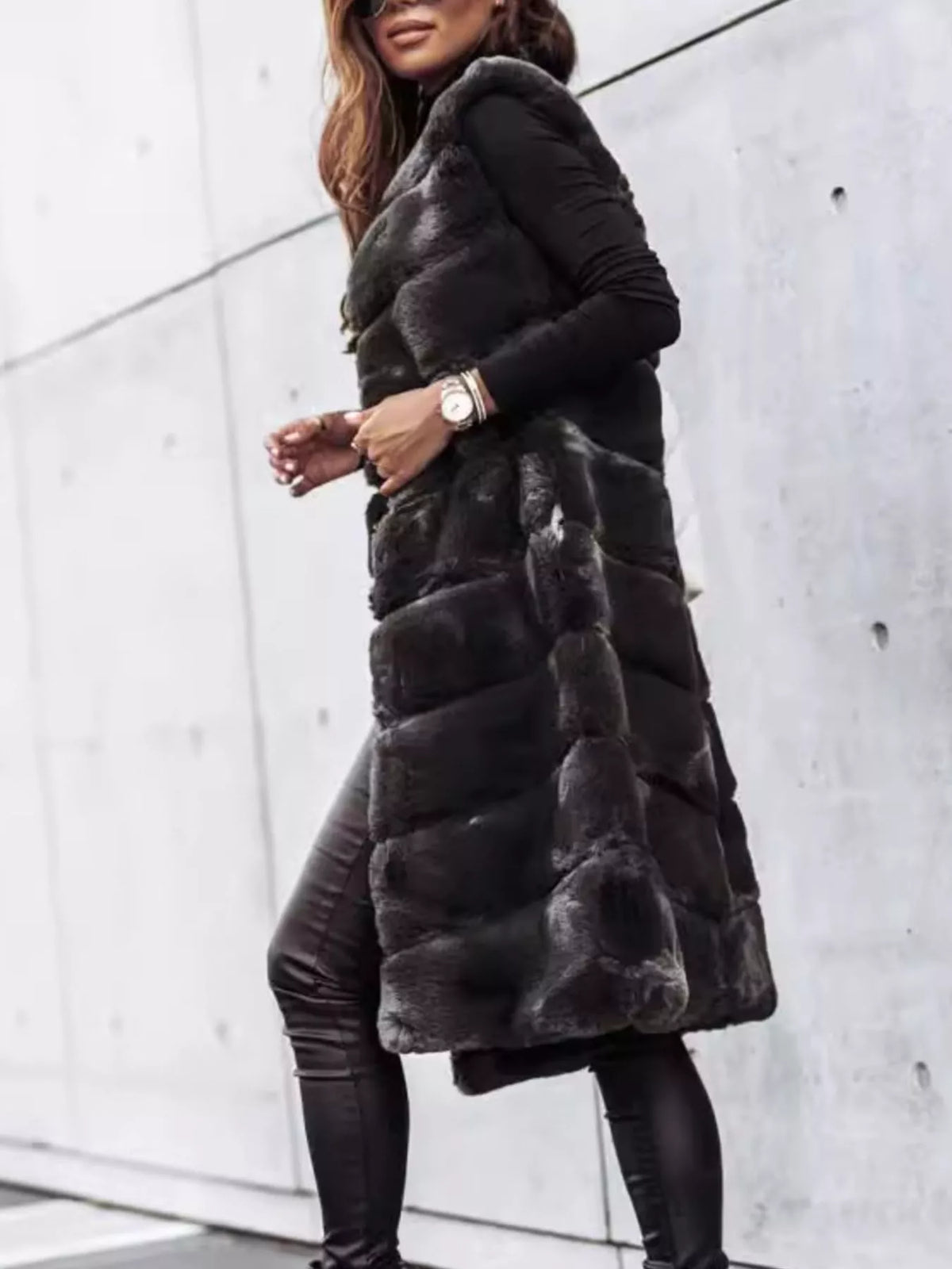 Faux Fur Longline Vest Coat - Godess Beauty  #