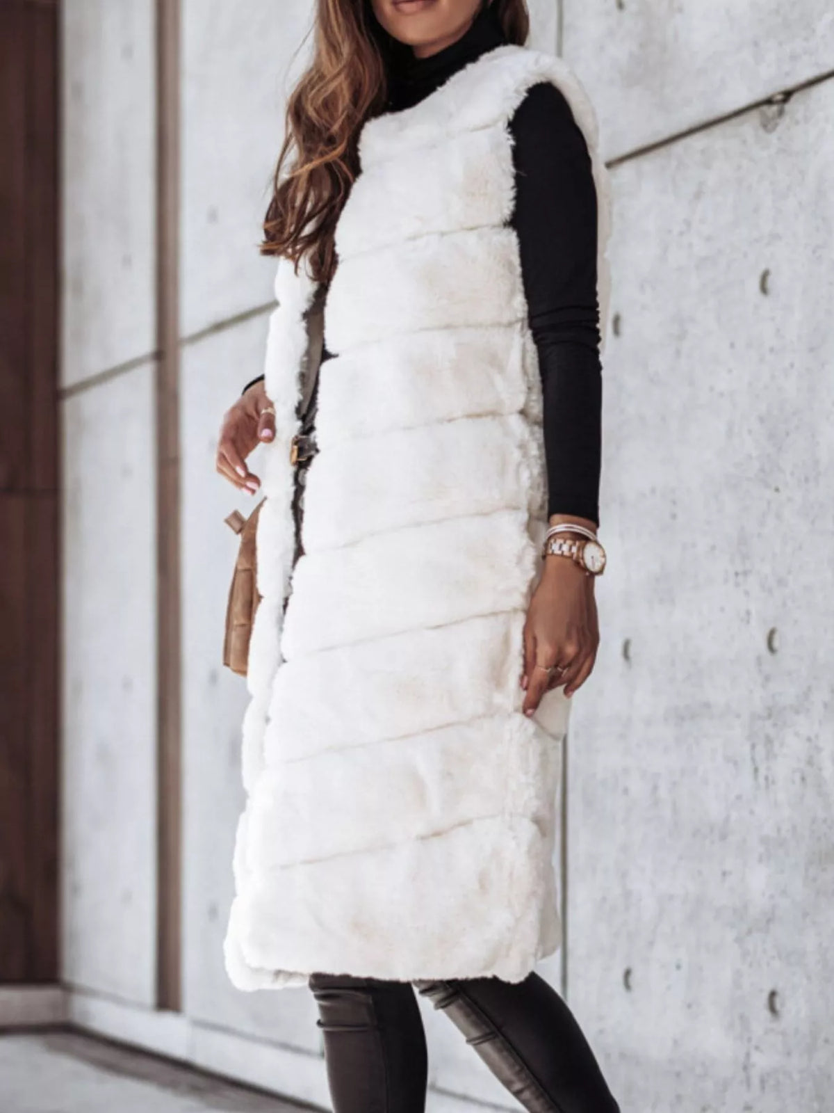 Faux Fur Longline Vest Coat - Godess Beauty  #
