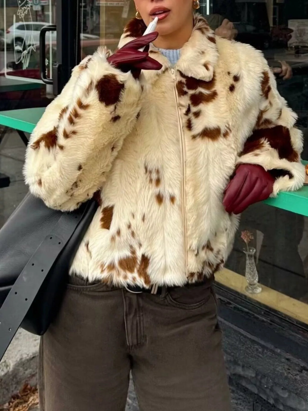 Faux Fur Zip Up Cropped Outerwear - Godess Beauty  #