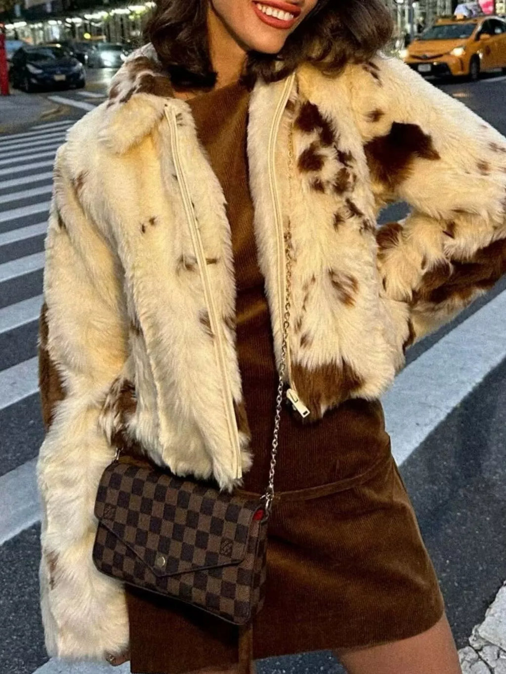 Faux Fur Zip Up Cropped Outerwear - Godess Beauty  #