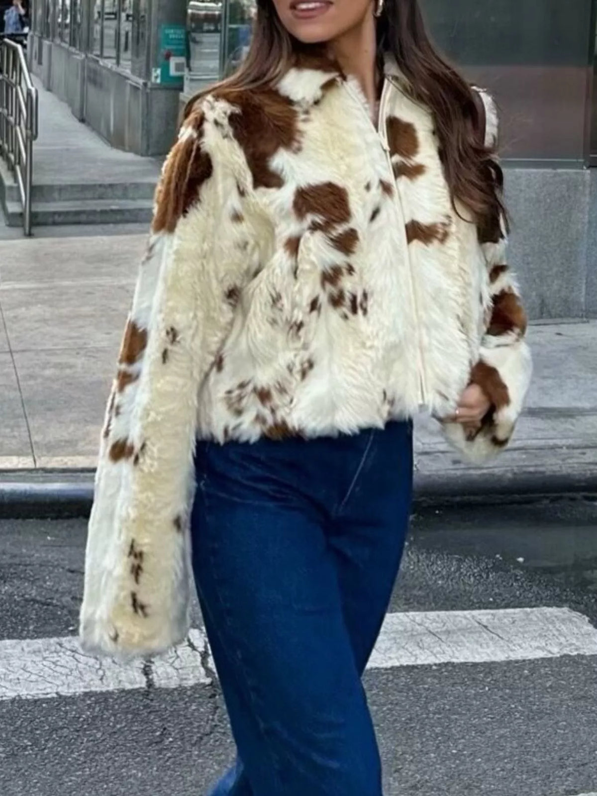 Faux Fur Zip Up Cropped Outerwear - Godess Beauty  #