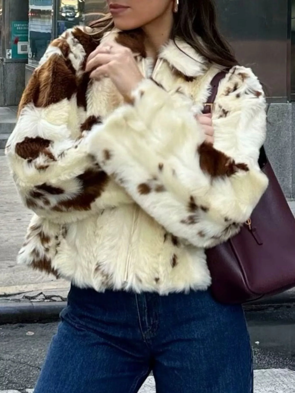 Faux Fur Zip Up Cropped Outerwear - Godess Beauty  #