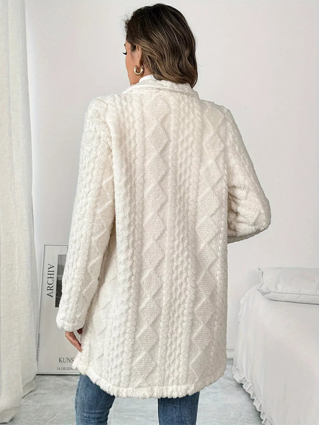 Fleece Double-Breasted Longline Coat - Godess Beauty  #