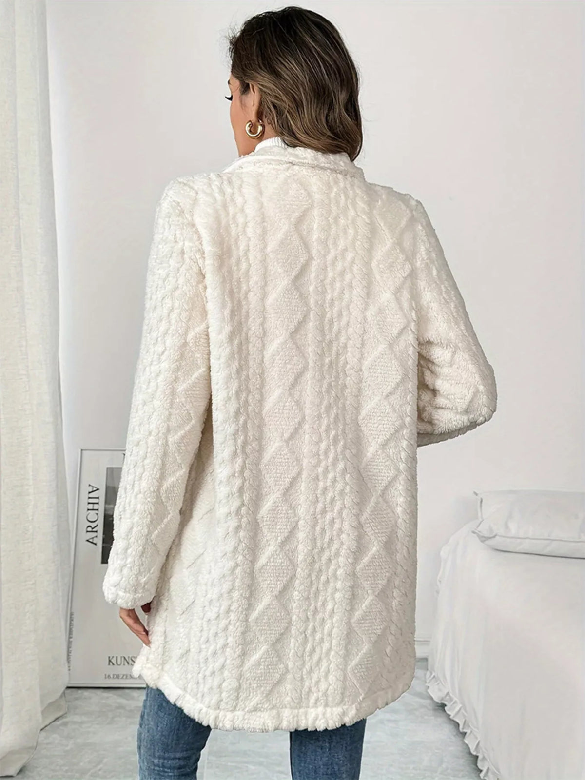 Fleece Double-Breasted Longline Coat - Godess Beauty  #