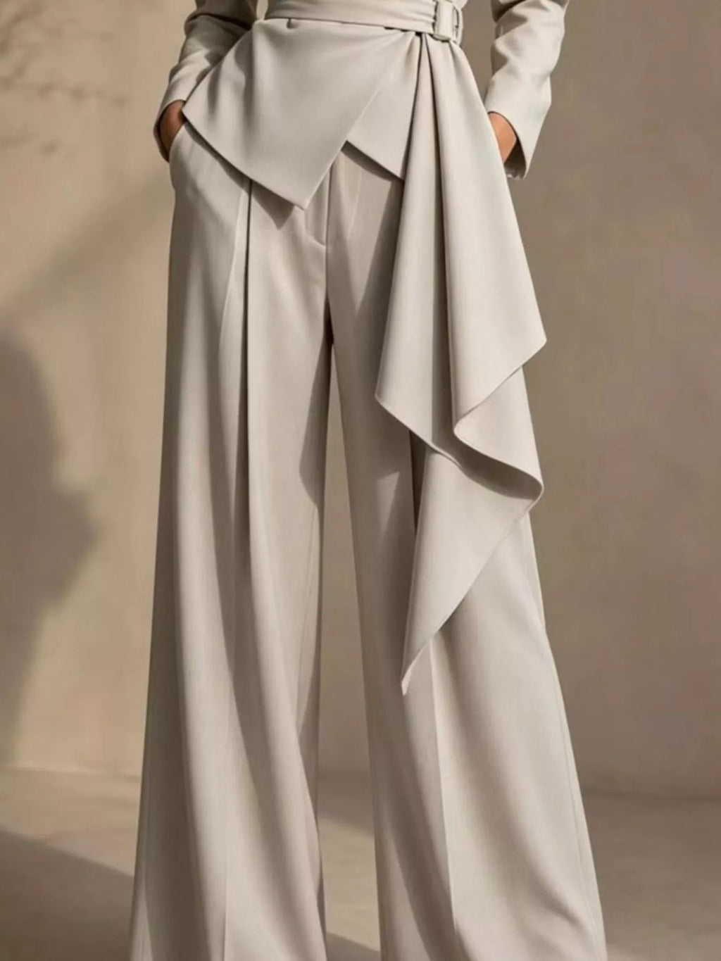 Full Size Belted Blazer and Wide-Leg Pants Set Plus Size - Godess Beauty  #