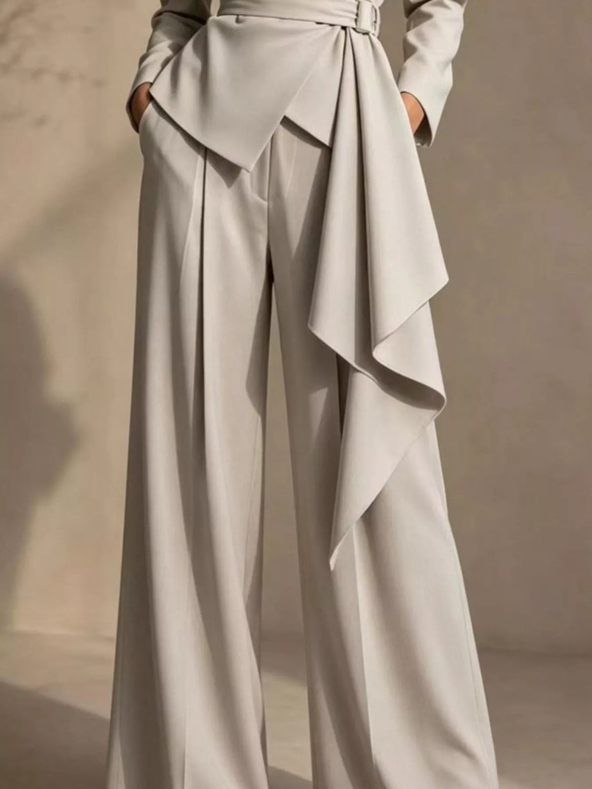 Full Size Belted Blazer and Wide-Leg Pants Set Plus Size - Godess Beauty  #