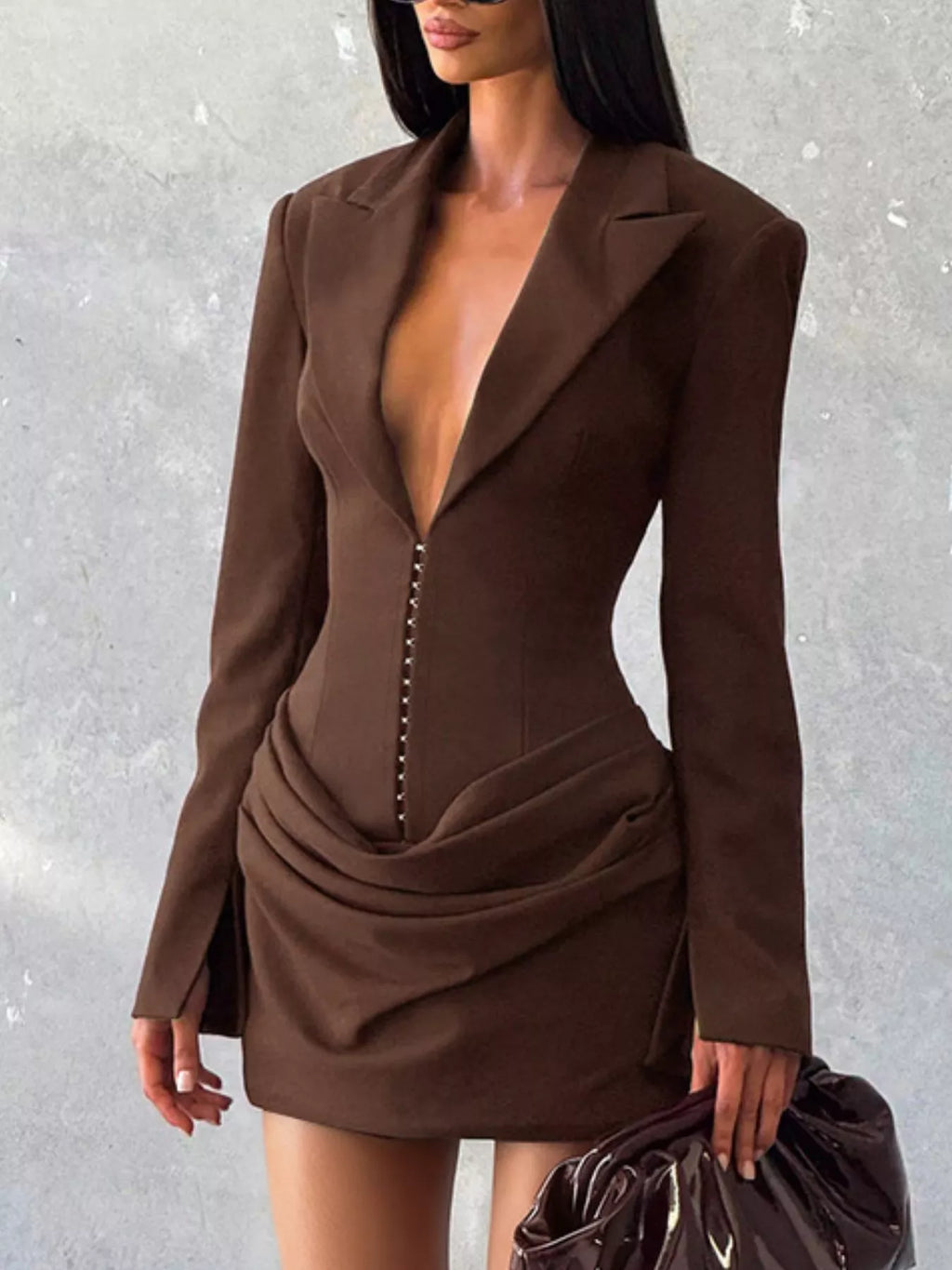 Full Size Blazer-Style Long Sleeve Mini Dress Plus Size - Godess beauty  #