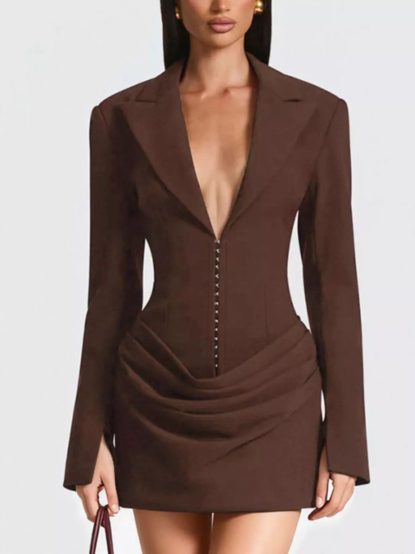 Full Size Blazer-Style Long Sleeve Mini Dress Plus Size - Godess beauty  #